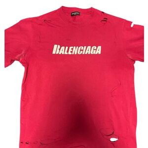 Authentic Balenciaga Men's Red Distressed T-Shirt Size Large Oversized Fit